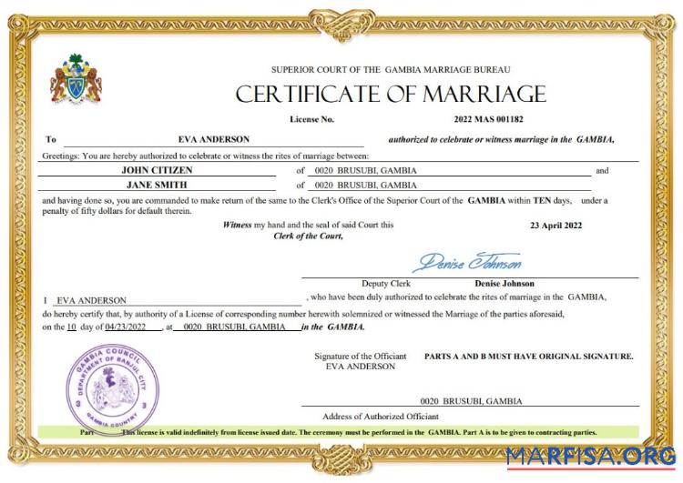 Downloadable Gambia marriage certificate Word and PDF template
